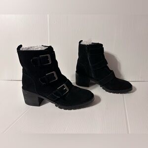 Crown Vintage ASISA winter black suede block heel boots women size 10